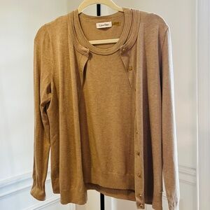 Calvin Klein Cardigan Sweater Set Size Medium Tan